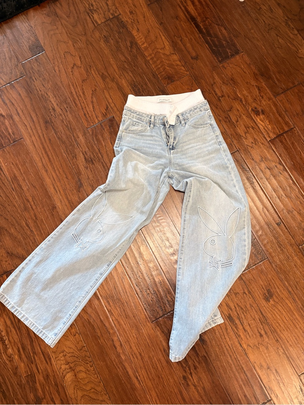 PLAYBOY Light Blue Denim Jeans with Embroidered Bunny Logos